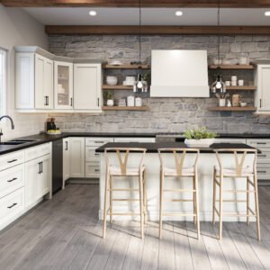 SA-U308424 Raised Panel Antique White Tall Cabinets