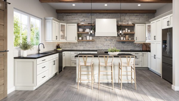 SA-U308424 Raised Panel Antique White Tall Cabinets