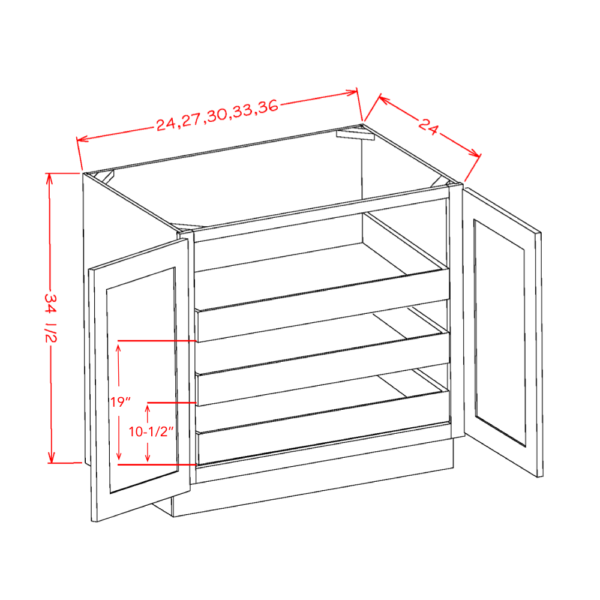 SB-B36FH3RS Shaker BLACK Base Cabinets